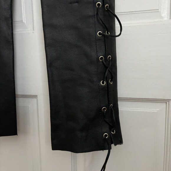 Leather Lace Up Side Pants Black XS Vintage Size 28 Tie ARD Champs Genuine Biker - Picture 6 of 11